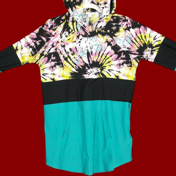 LuLaRoe hoodie abstract/tie-die on black/green - Picture 1 of 4